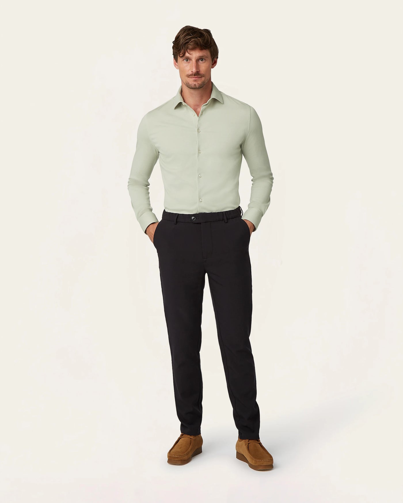 Knitted non-iron shirt Sage