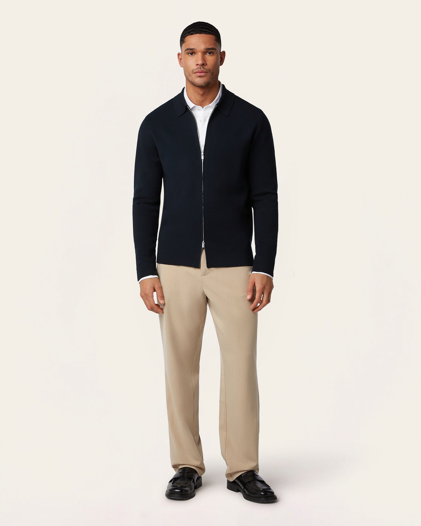 Full Zip Jacquard Cardigan Navy