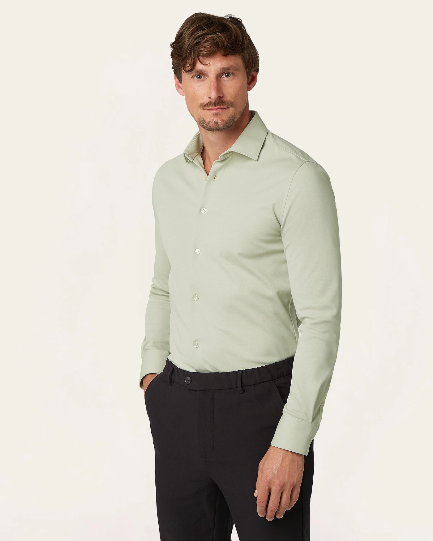 Knitted non-iron shirt Sage