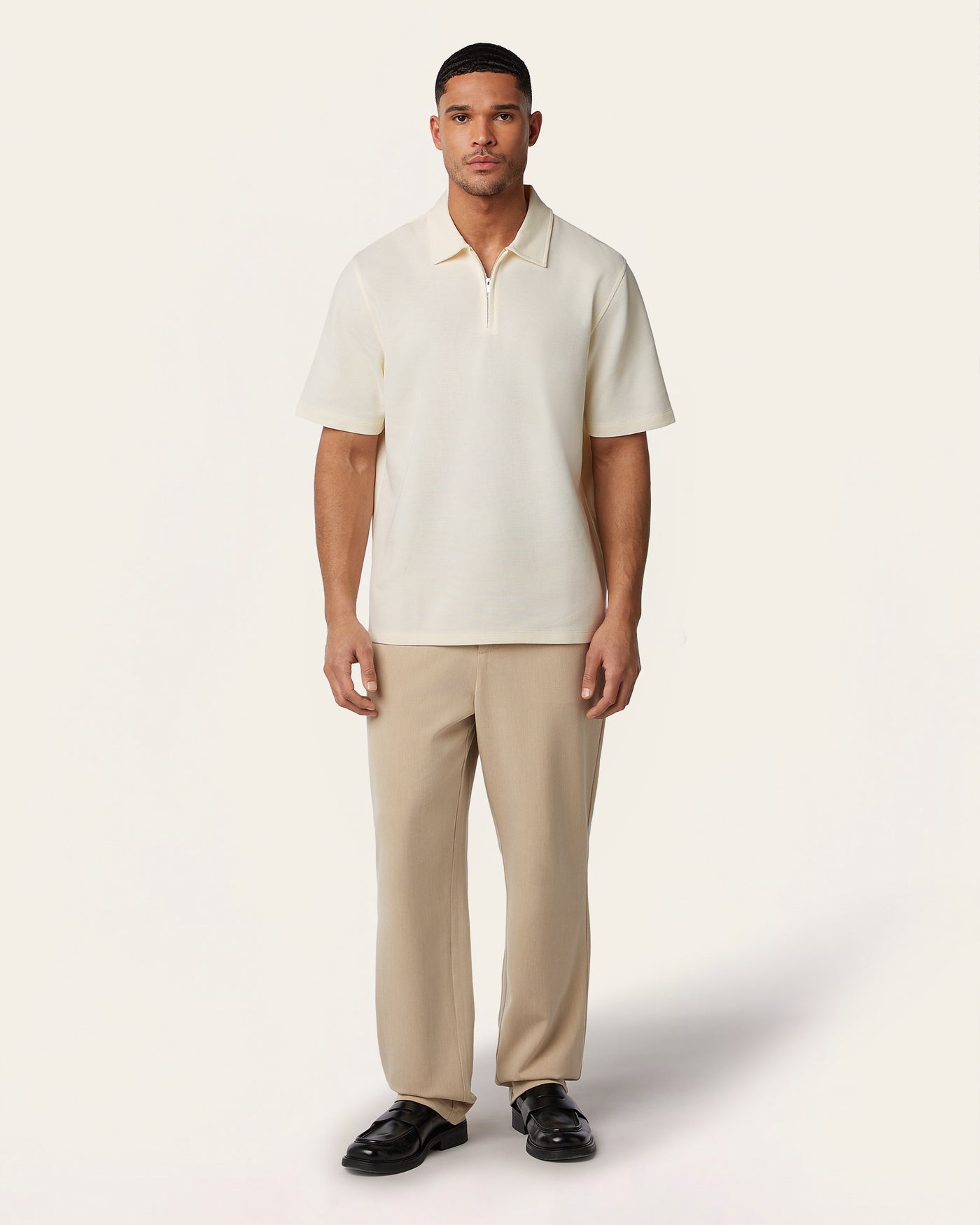 Relaxed Zip Polo Off White
